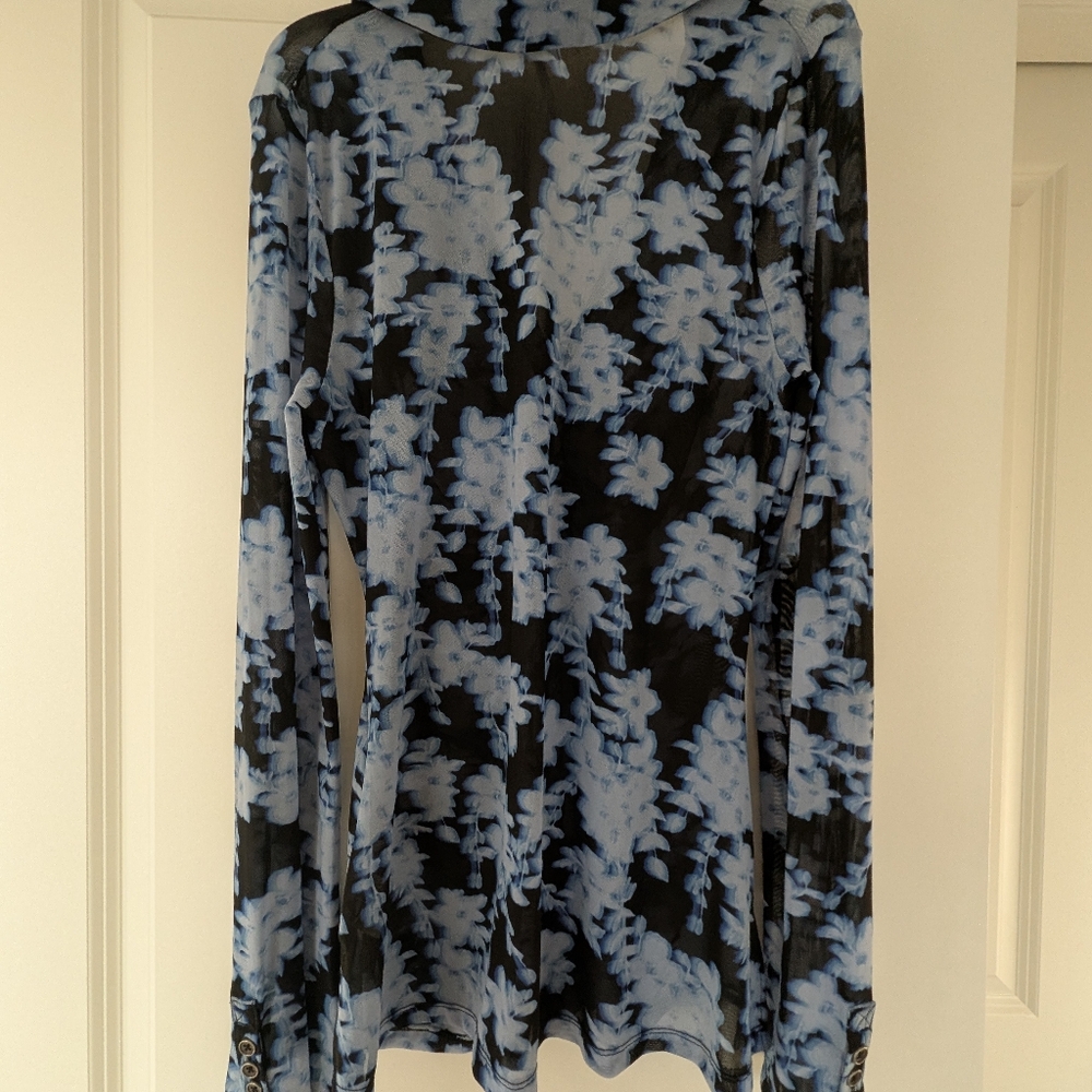 Free People Floral Blue and Black Women's Top